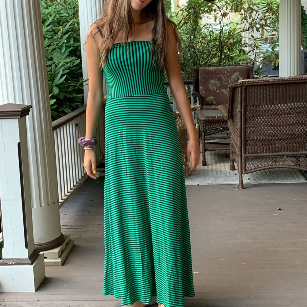 Green and black stripped dress